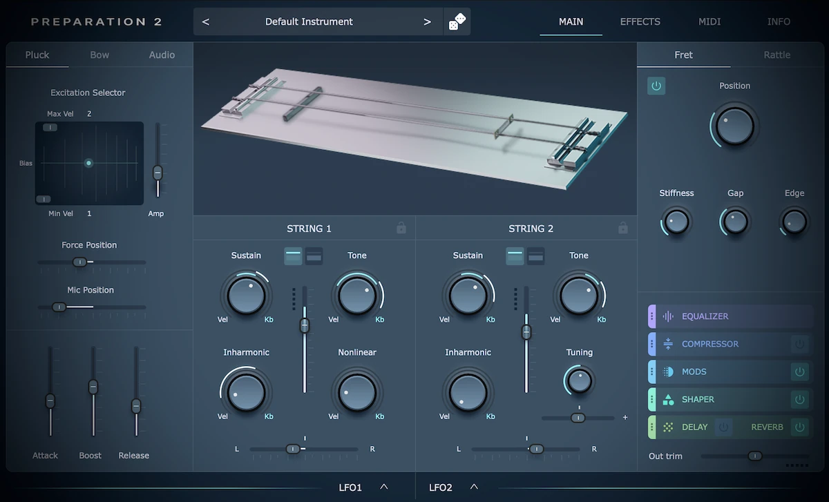 Screenshot of the Physical Audio Preparation 2 plugin