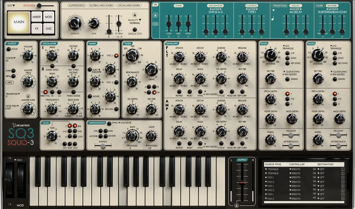 Screenshot of the Acustica Audio SQUID-3 plugin